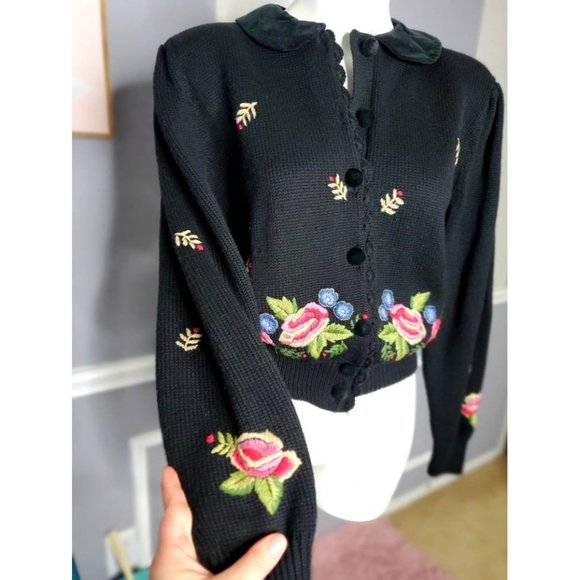 Women Knit Cardigan, 80s Cardigan, Floral Cardigan - Picture 5 of 9